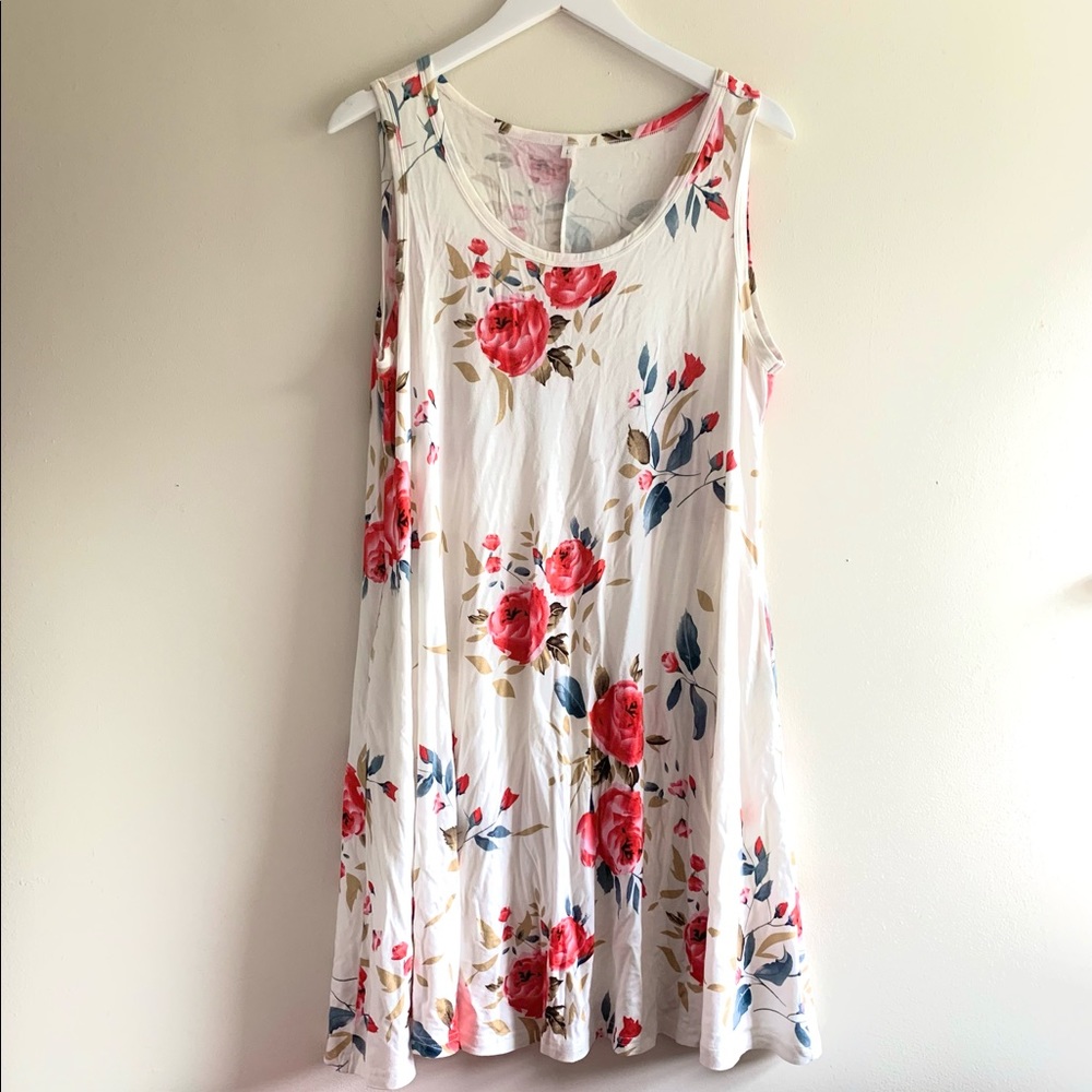White Floral Flowy Tank Tent Dress Size Large L